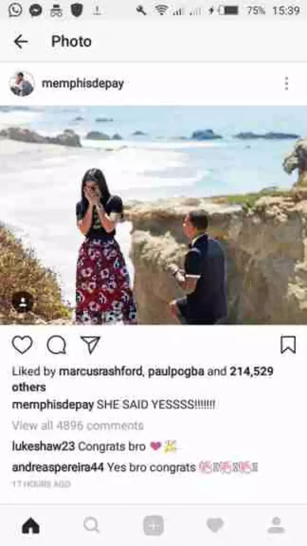 How Romantic! Football Star Memphis Depay Just Proposed To His Long Term Girlfriend (photos)